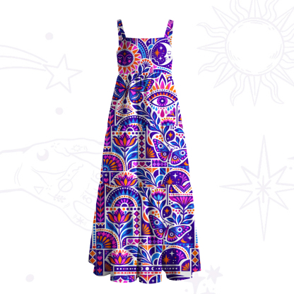 Purplehecate Colorful Mystic Butterfly Print Wide Straps Maxi Dress