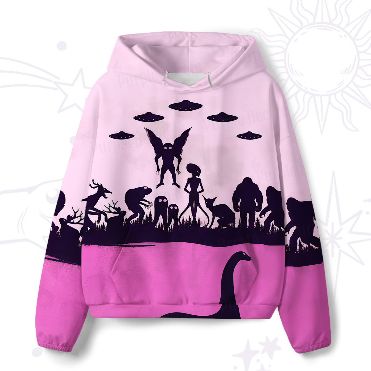 Purplehecate Alien Lake Monster Encounter All-Over Print Hoodie