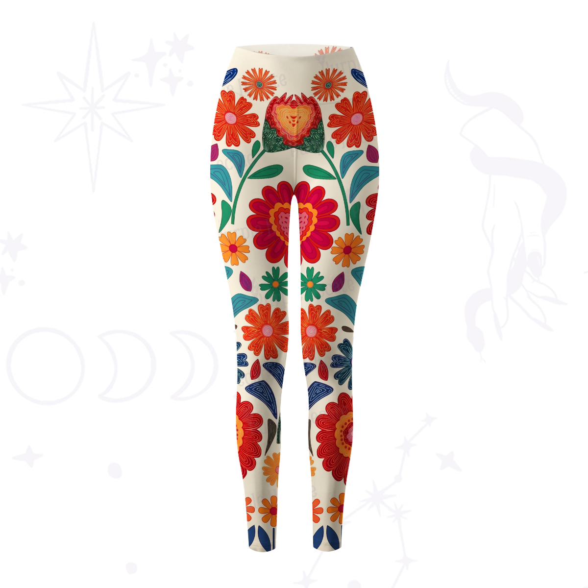 Purplehecate Retro Bloom Folk Floral Yoga Pants