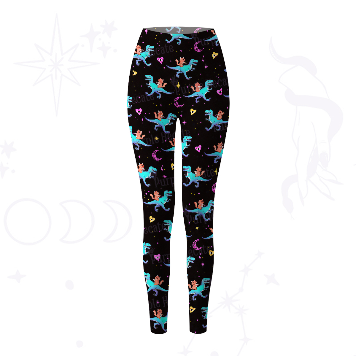 Purplehecate Witch Cat Rides the Dino Yoga Pants