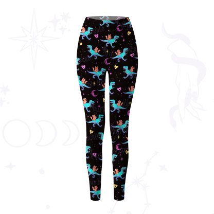 Purplehecate Witch Cat Rides the Dino Yoga Pants