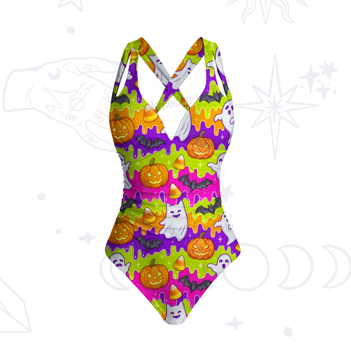 Purplehecate Halloween Ghost Jack‑o’-Lantern One-Piece Swimsuit