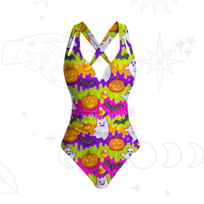 Purplehecate Halloween Ghost Jack‑o’-Lantern One-Piece Swimsuit