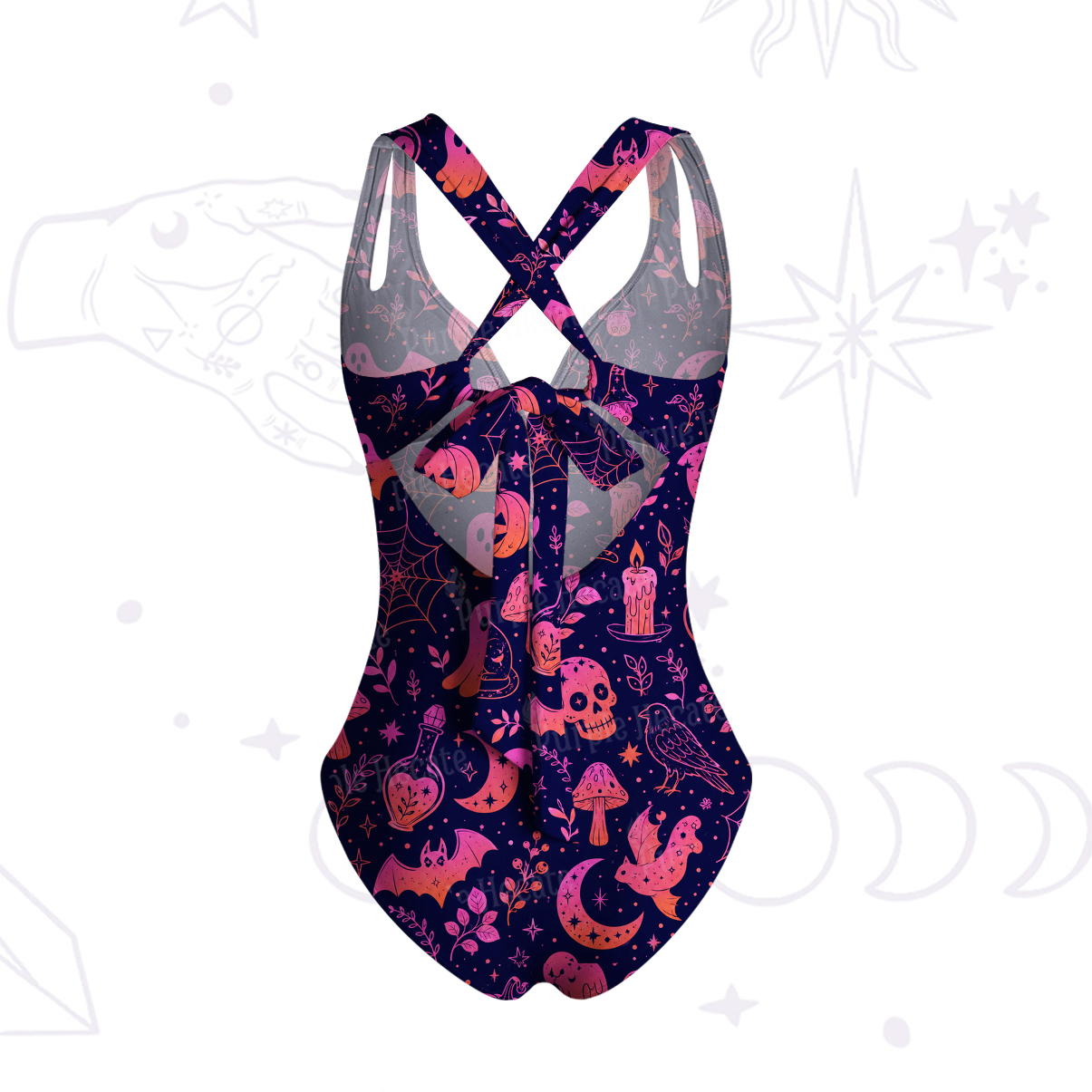 Purplehecate Spooky Night Doodles Halloween One-Piece Swimsuit