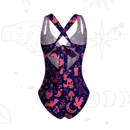 Purplehecate Spooky Night Doodles Halloween One-Piece Swimsuit