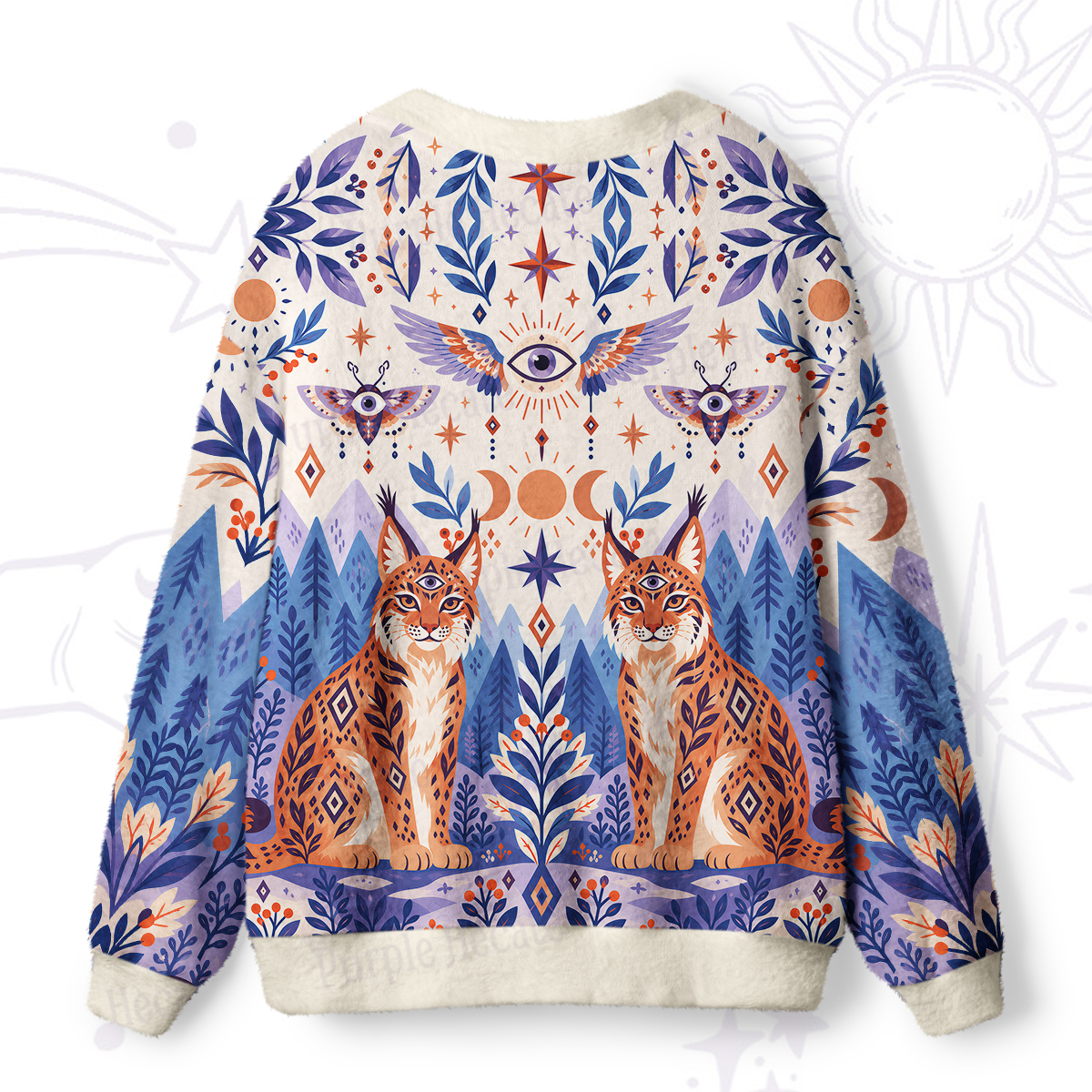 Purplehecate Mystic Lynx Guardians Ugly Cardigan Sweaters