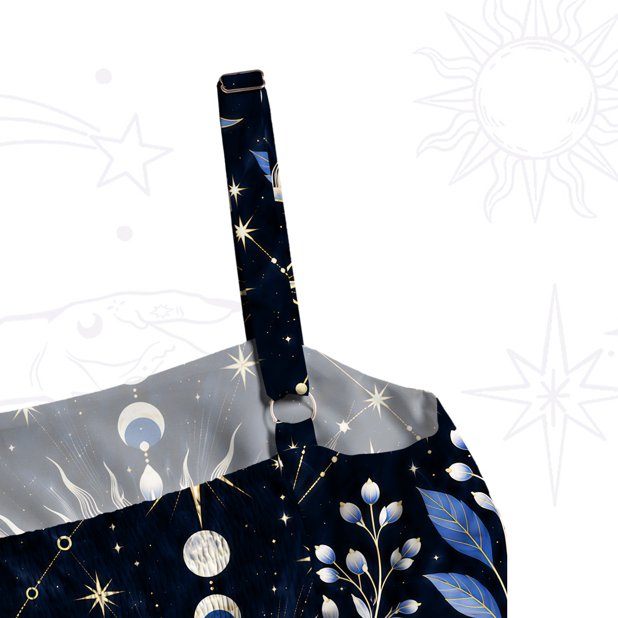 Purplehecate Lunar Oracle Witch's Cat Wide Straps Maxi Dress