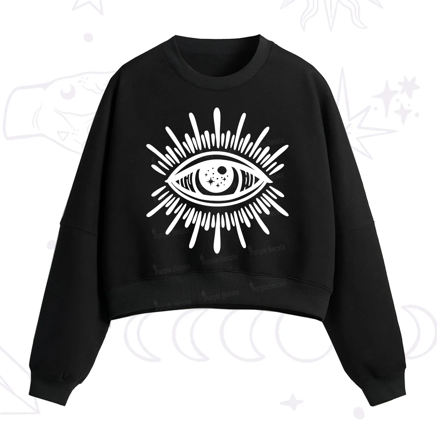 Purplehecate Evil Eye Fleece Cropped Sweatshirt