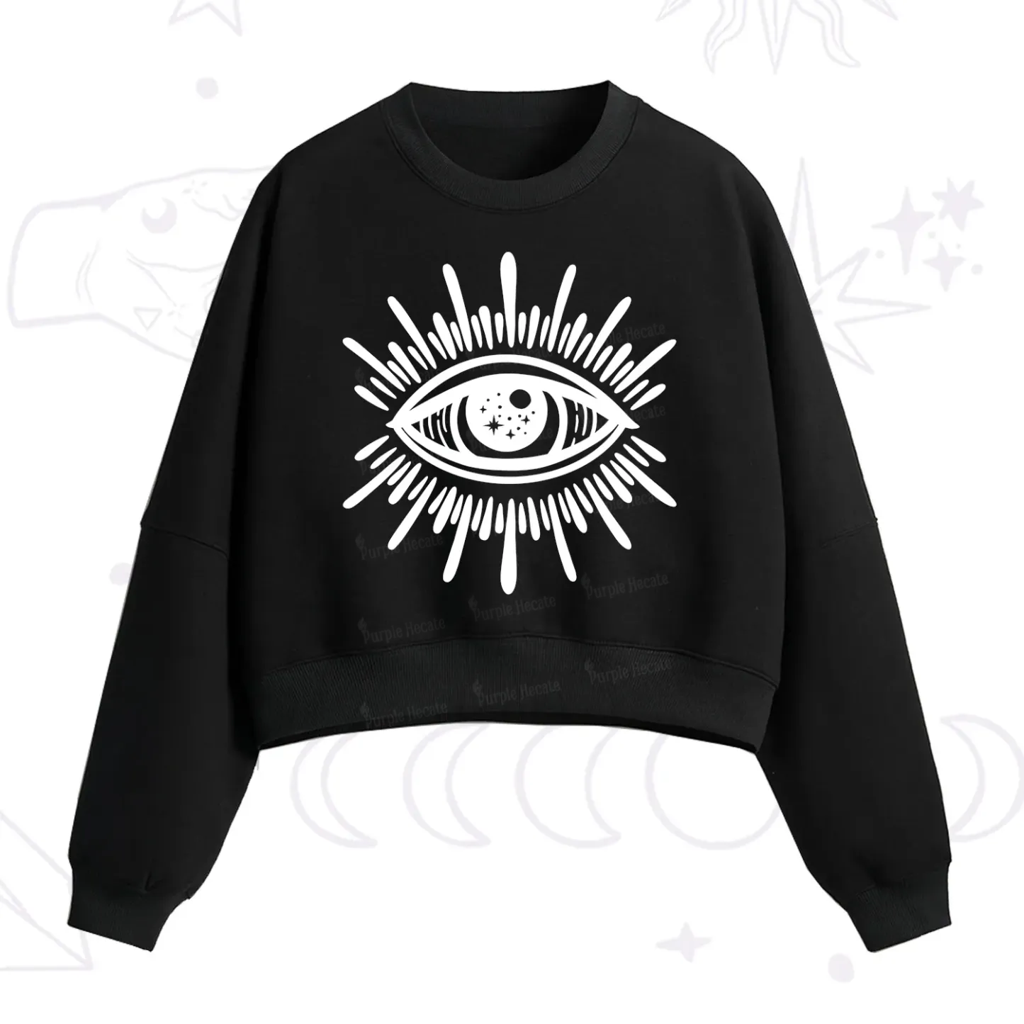 Purplehecate Evil Eye Fleece Cropped Sweatshirt