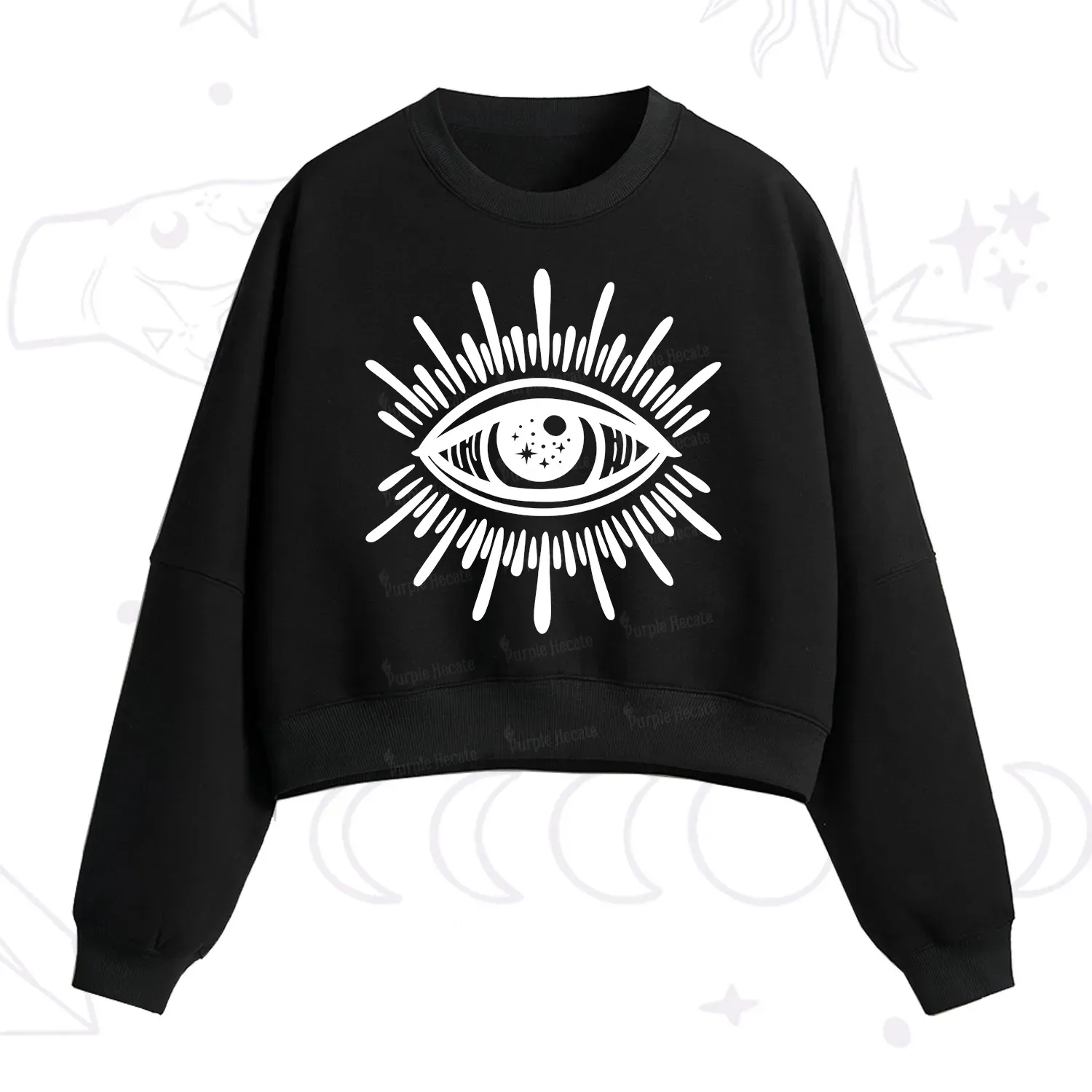 Purplehecate Evil Eye Fleece Cropped Sweatshirt