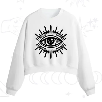 Purplehecate Evil Eye Fleece Cropped Sweatshirt