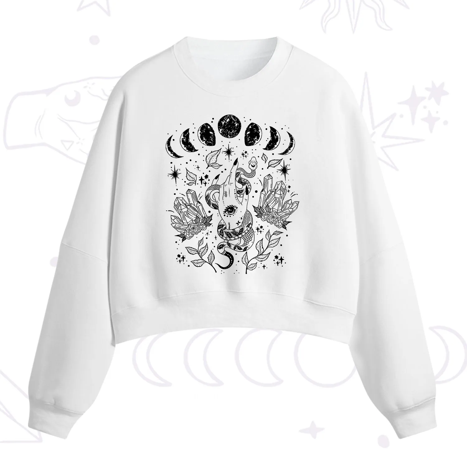 Purplehecate Reach For The Moon Fleece Cropped Sweatshirt