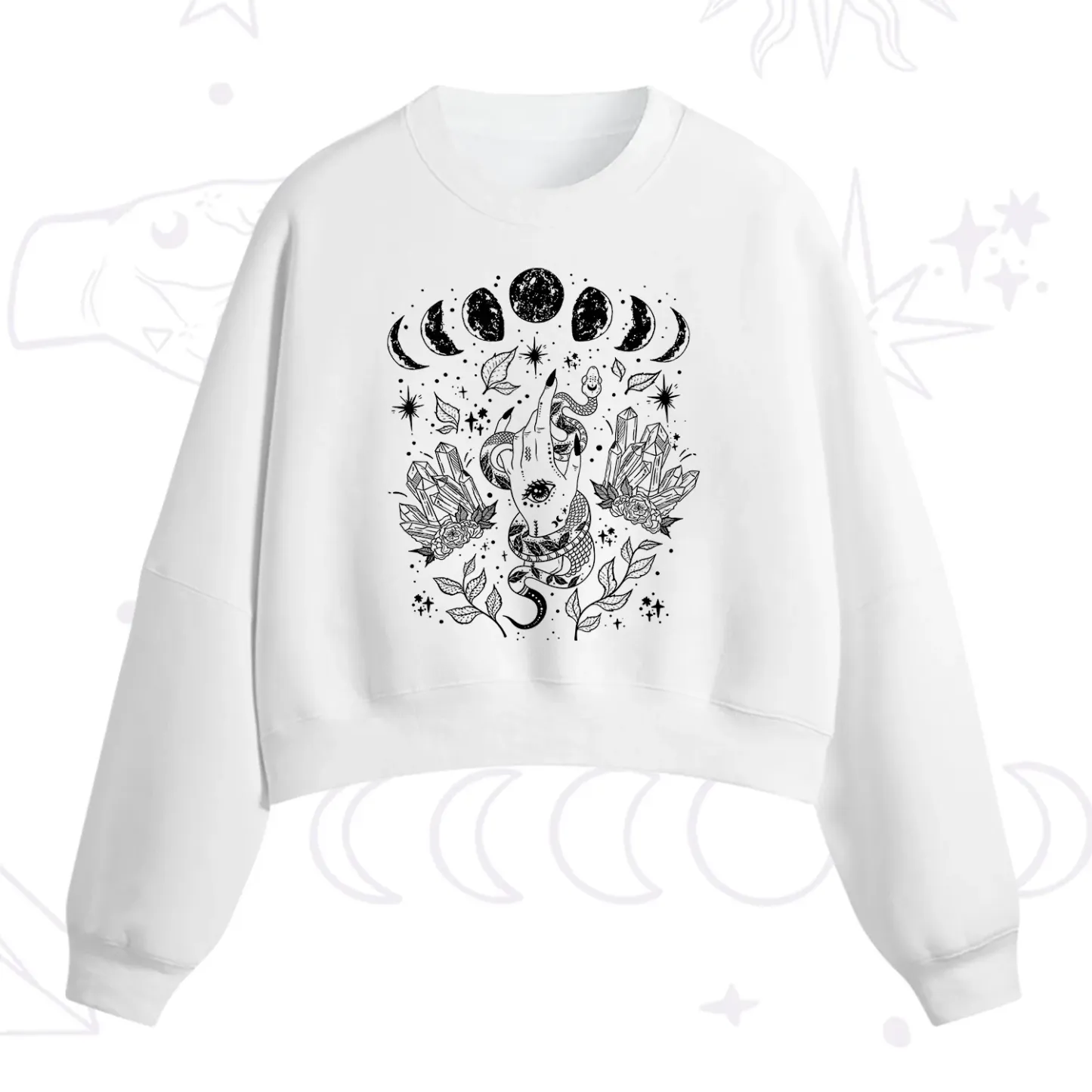 Purplehecate Reach For The Moon Fleece Cropped Sweatshirt