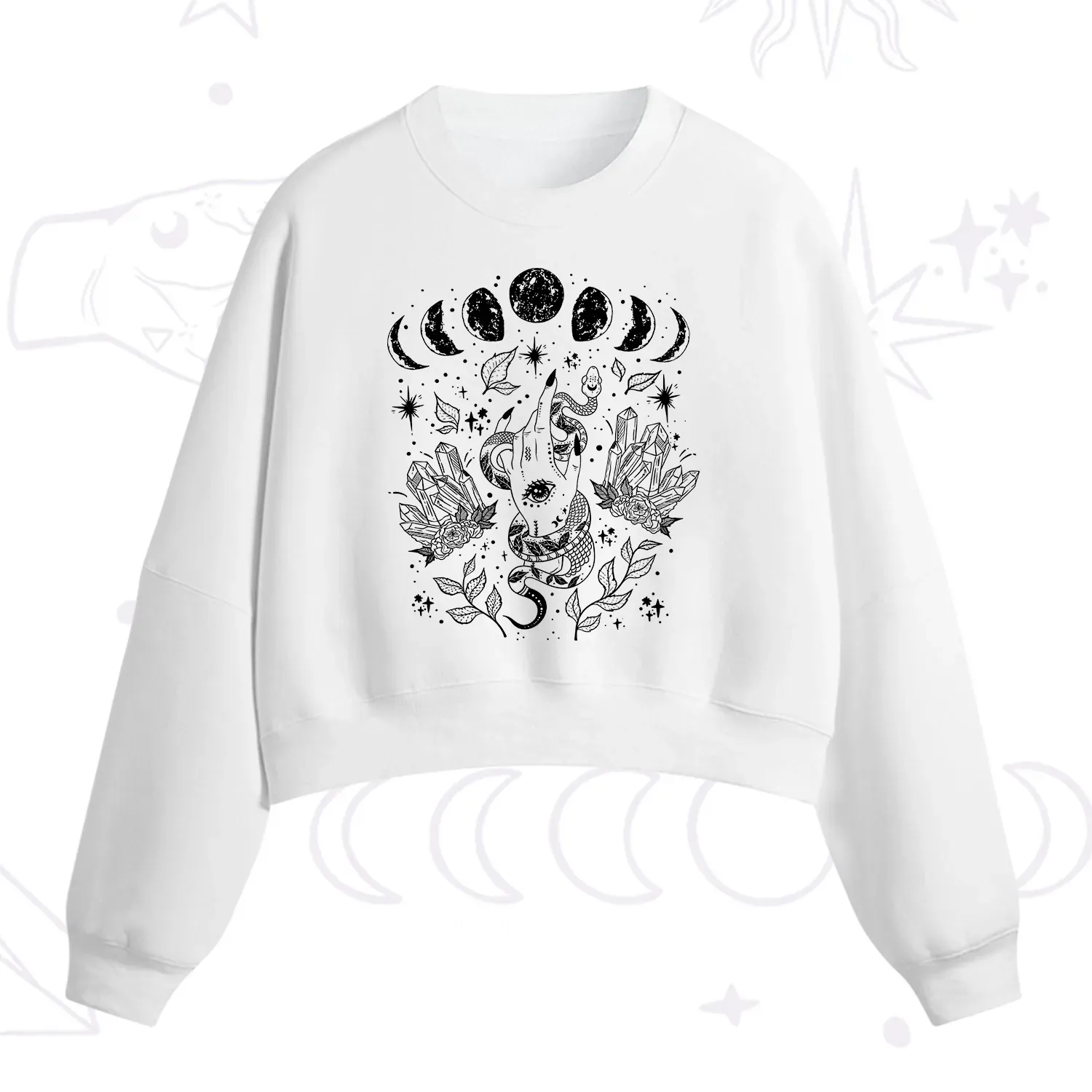 Purplehecate Reach For The Moon Fleece Cropped Sweatshirt