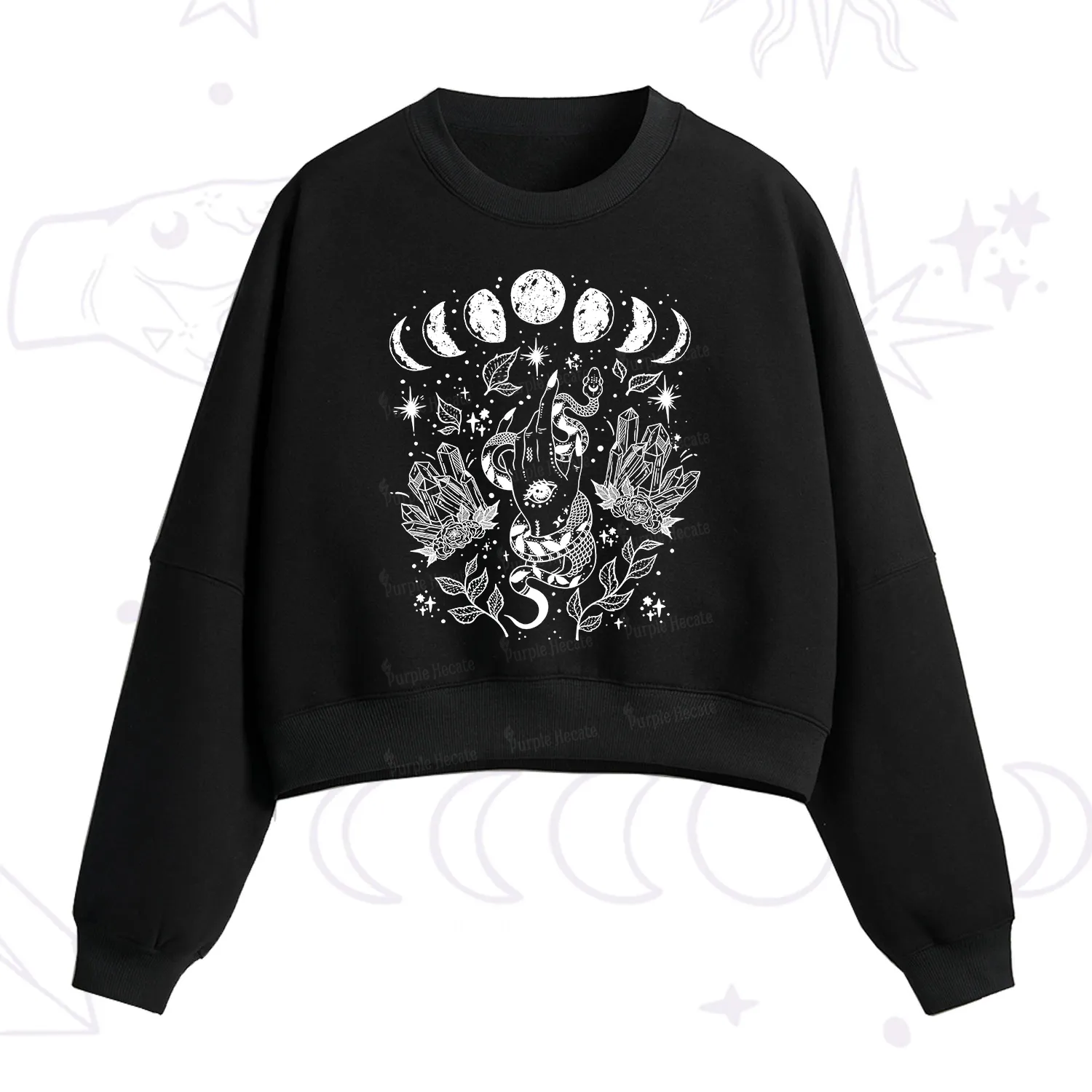 Purplehecate Reach For The Moon Fleece Cropped Sweatshirt