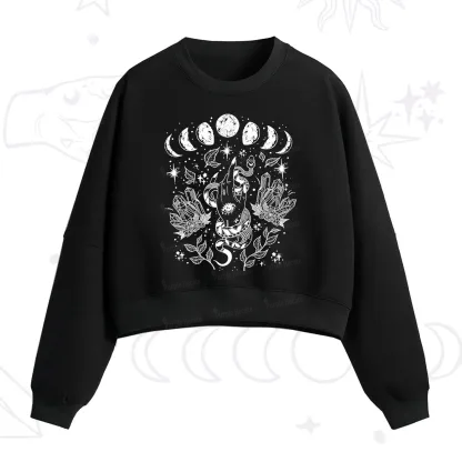 Purplehecate Reach For The Moon Fleece Cropped Sweatshirt
