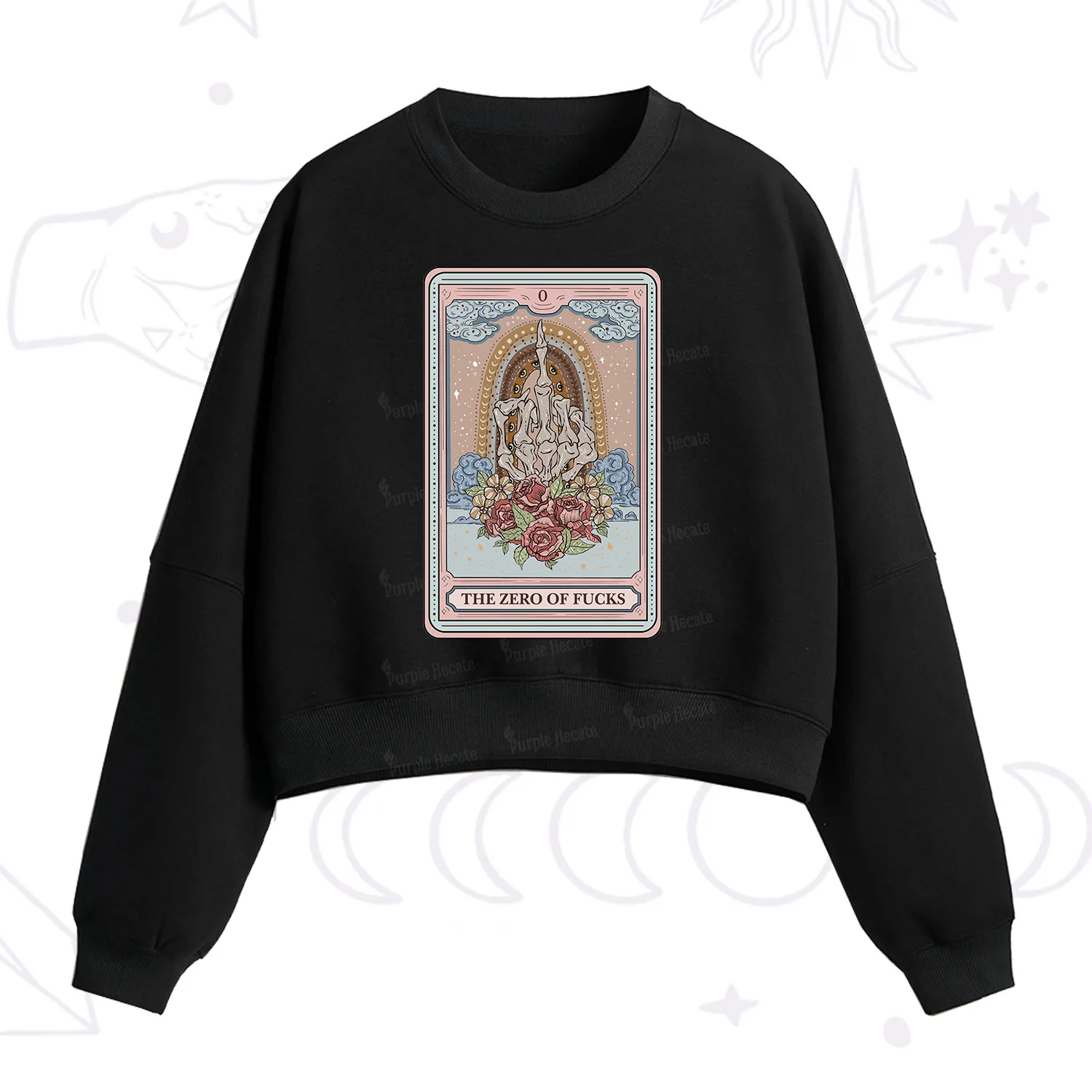 Purplehecate The Zero Of Fucks Tarot Fleece Cropped Sweatshirt