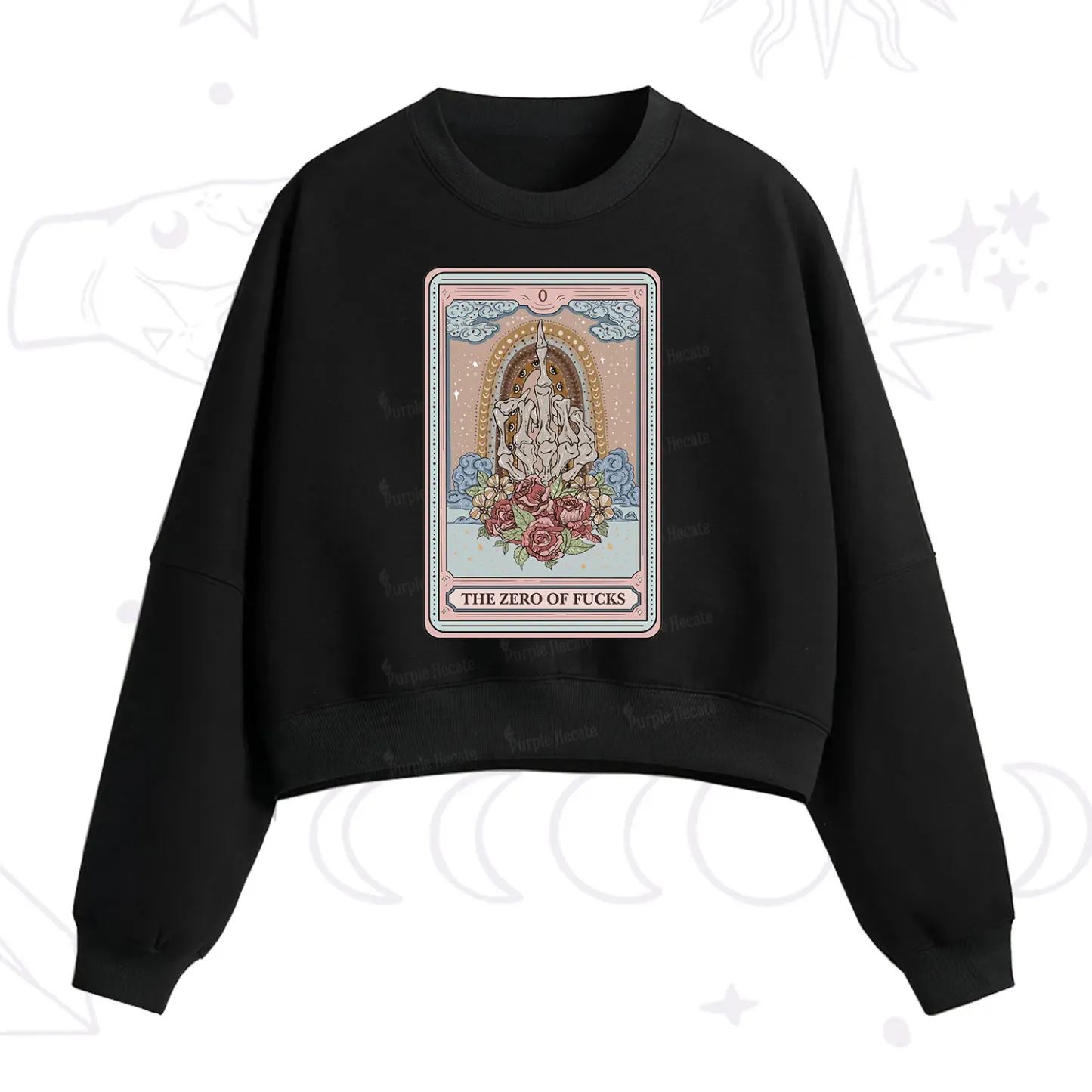 Purplehecate The Zero Of Fucks Tarot Fleece Cropped Sweatshirt