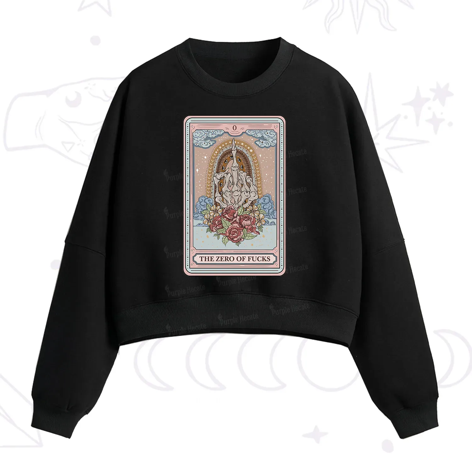 Purplehecate The Zero Of Fucks Tarot Fleece Cropped Sweatshirt