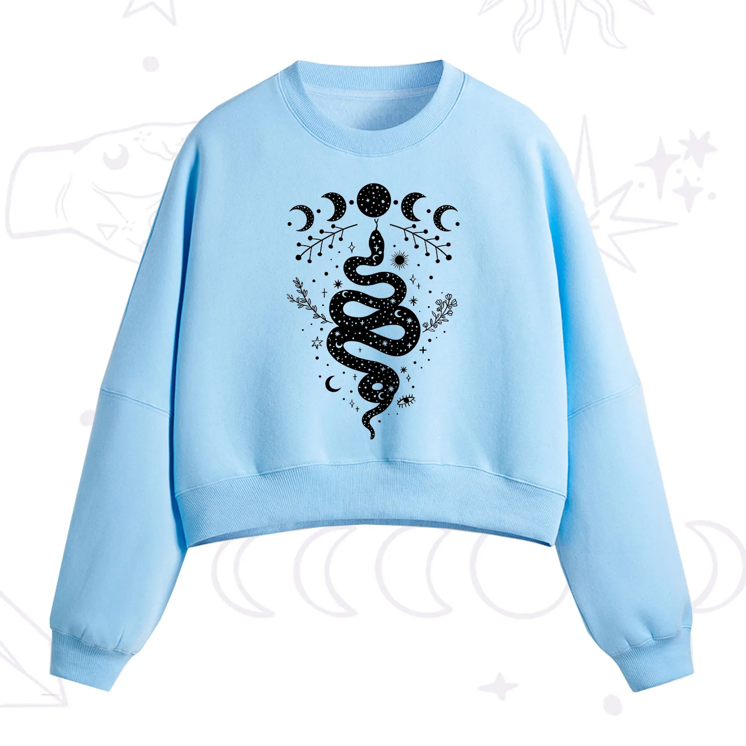 Purplehecate Snake And Moon Phase Comfort Fleece Cropped Sweatshirt