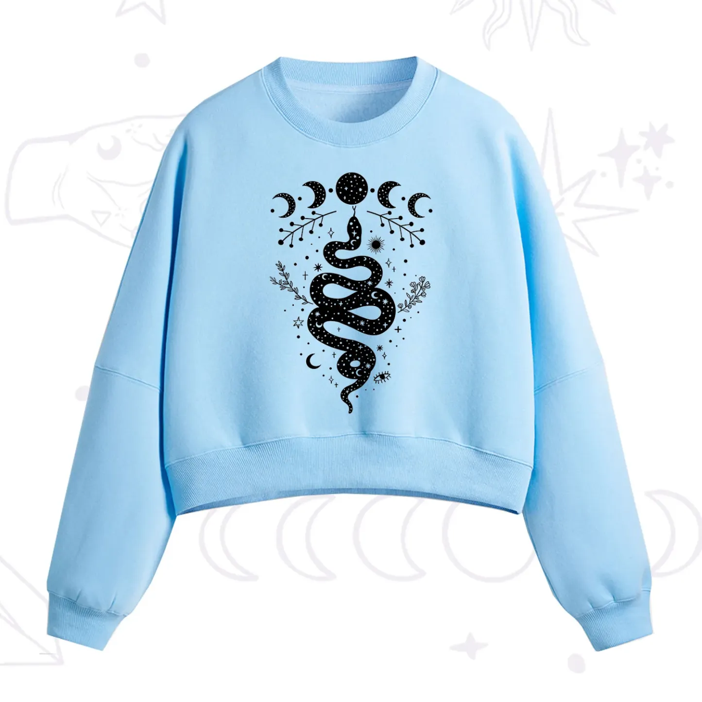 Purplehecate Snake And Moon Phase Comfort Fleece Cropped Sweatshirt