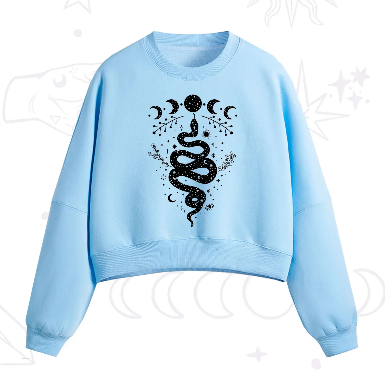 Purplehecate Snake And Moon Phase Comfort Fleece Cropped Sweatshirt