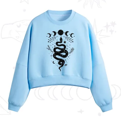 Purplehecate Snake And Moon Phase Comfort Fleece Cropped Sweatshirt