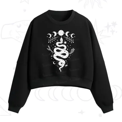Purplehecate Snake And Moon Phase Comfort Fleece Cropped Sweatshirt