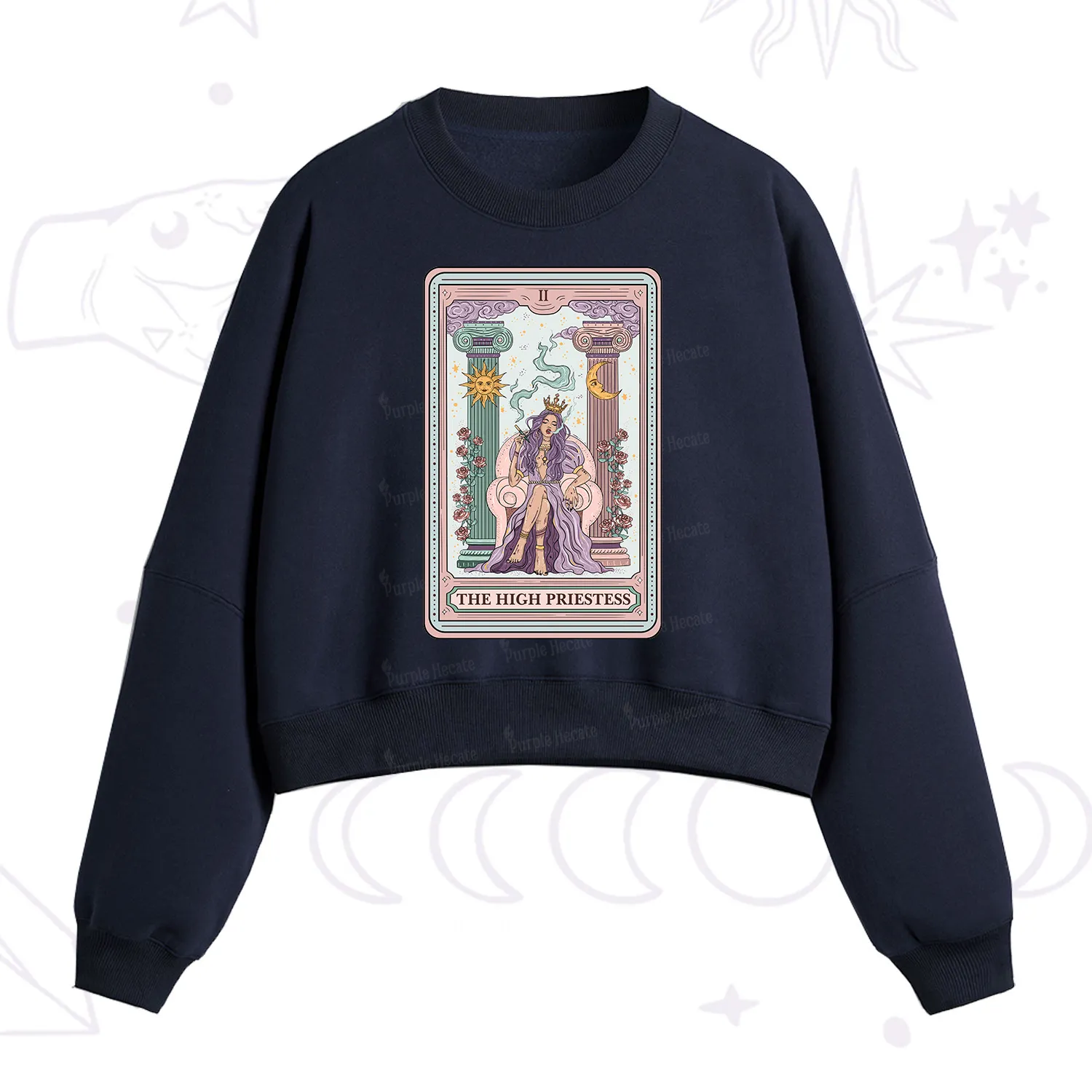 Purplehecate The High Priestess Tarot Card Fleece Cropped Sweatshirt