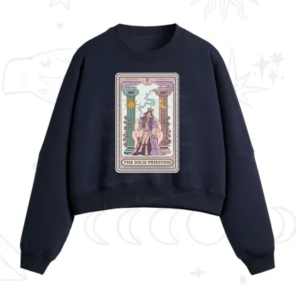 Purplehecate The High Priestess Tarot Card Fleece Cropped Sweatshirt