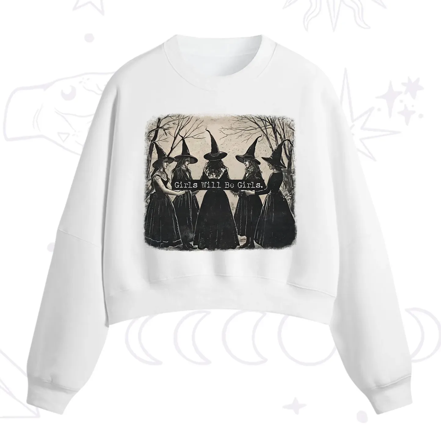 Purplehecate Girls Will Be Girls Witch Fleece Cropped Sweatshirt