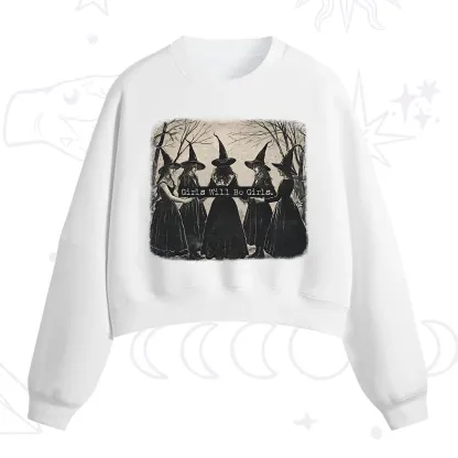 Purplehecate Girls Will Be Girls Witch Fleece Cropped Sweatshirt