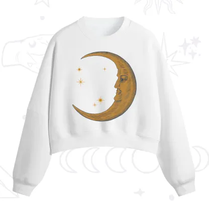 Purplehecate Celestial Moon Fleece Cropped Sweatshirt