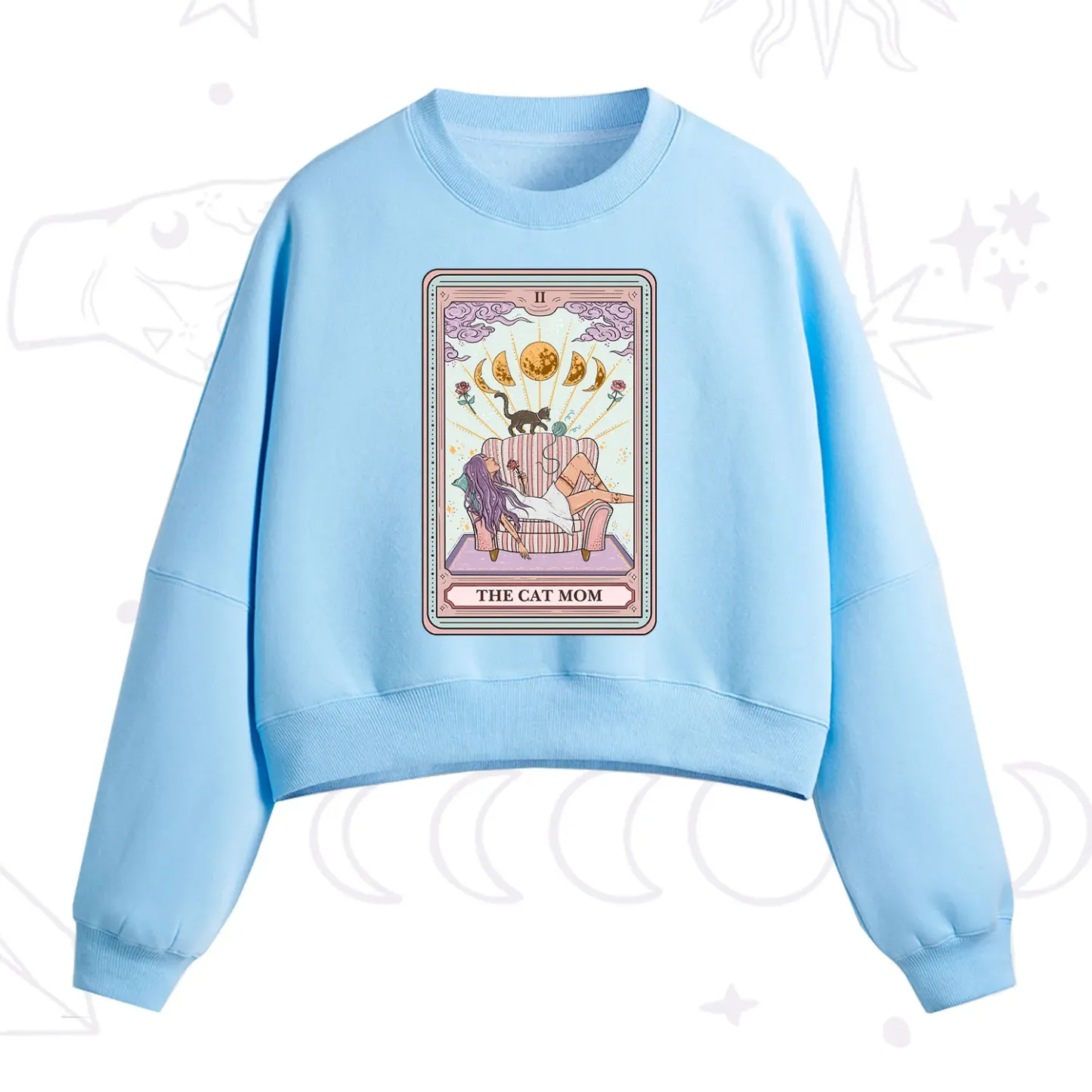 Purplehecate The Cat Mom Tarot Fleece Cropped Sweatshirt