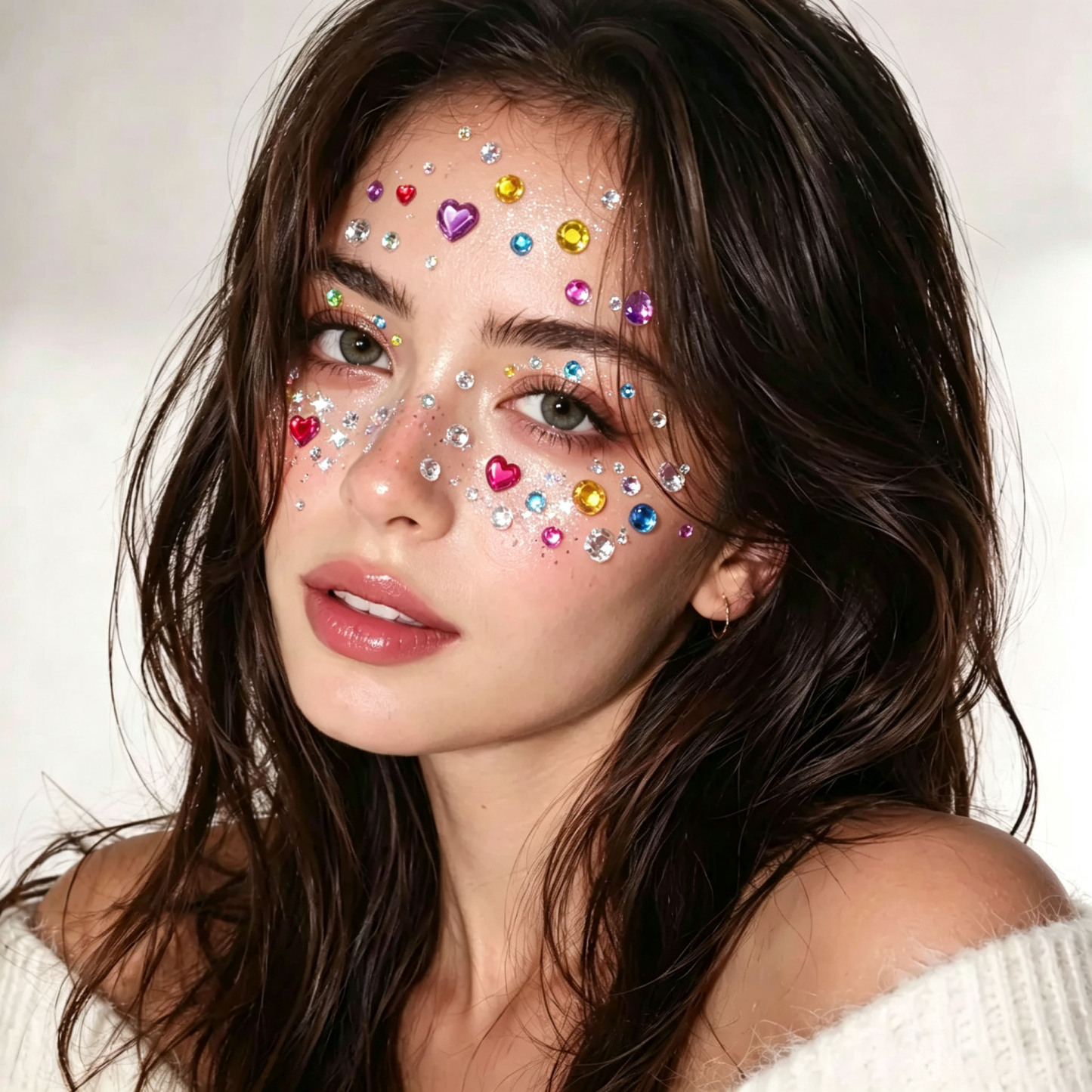 Purplehecate 1pc Multicolor Heart Rhinestone Face Sticker