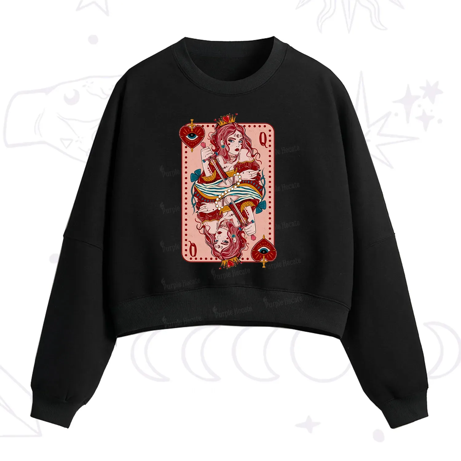 Purplehecate Queen of Hearts Fleece Cropped Sweatshirt