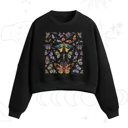 Purplehecate Mystical Butterfly & Moth Fleece Cropped Sweatshirt