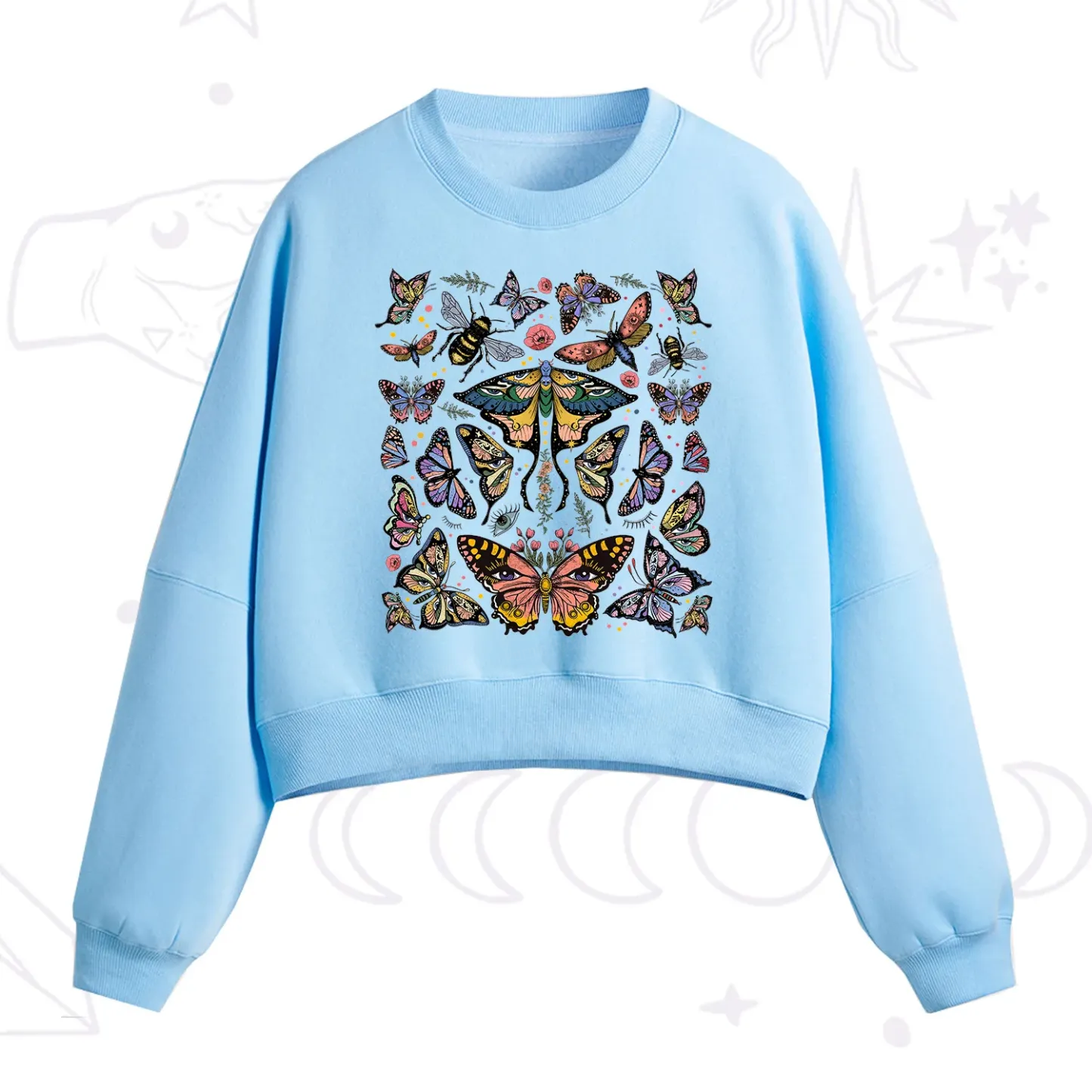 Purplehecate Mystical Butterfly & Moth Fleece Cropped Sweatshirt