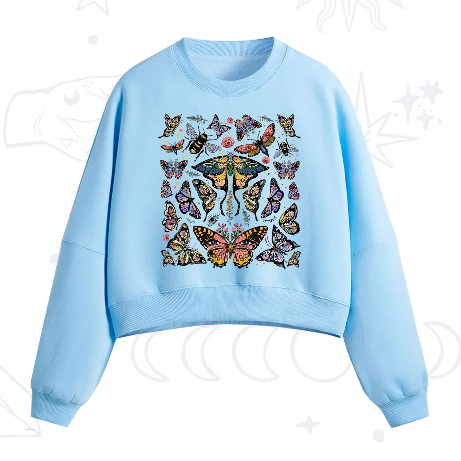 Purplehecate Mystical Butterfly & Moth Fleece Cropped Sweatshirt
