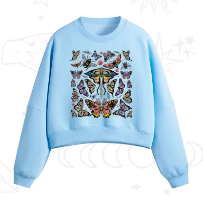 Purplehecate Mystical Butterfly & Moth Fleece Cropped Sweatshirt