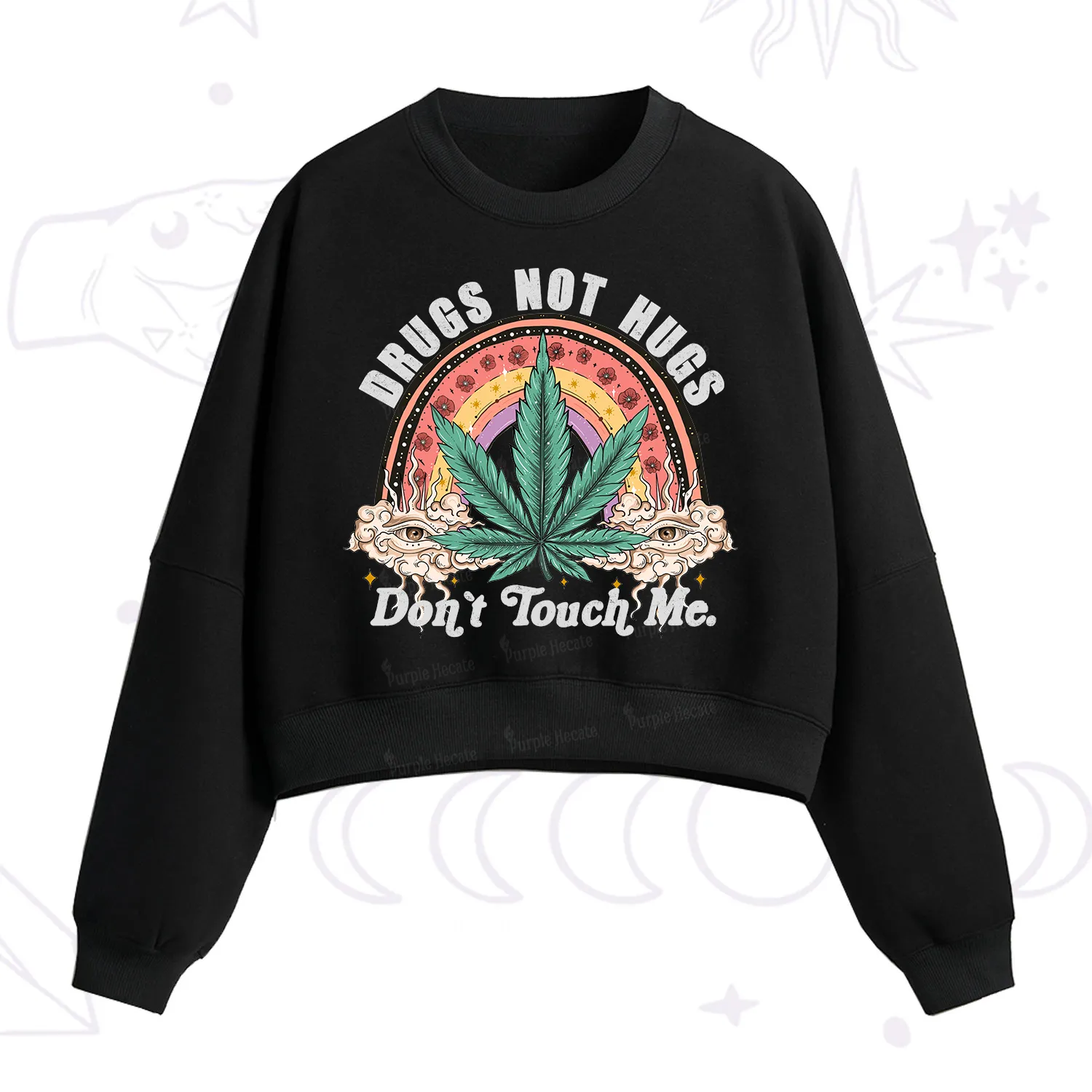Purplehecate Drugs Not Hugs Fleece Cropped Sweatshirt