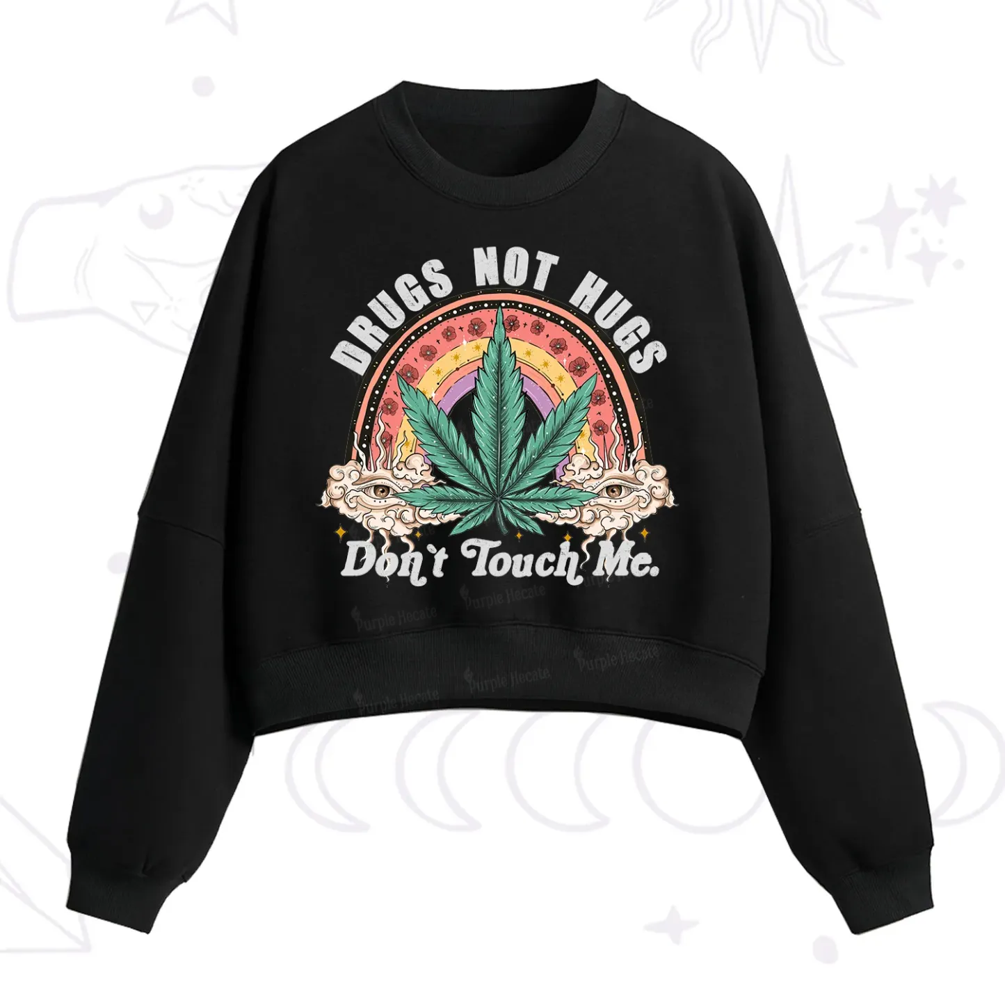 Purplehecate Drugs Not Hugs Fleece Cropped Sweatshirt