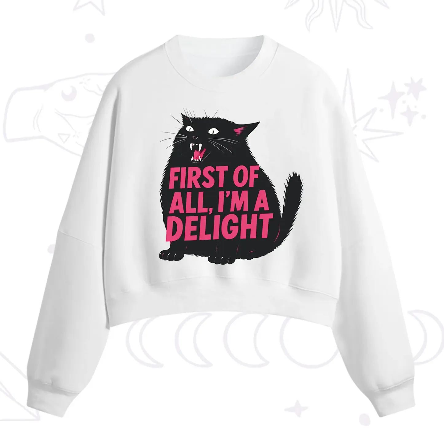 Purplehecate First Of All I'm A Delight Cat Fleece Cropped Sweatshirt