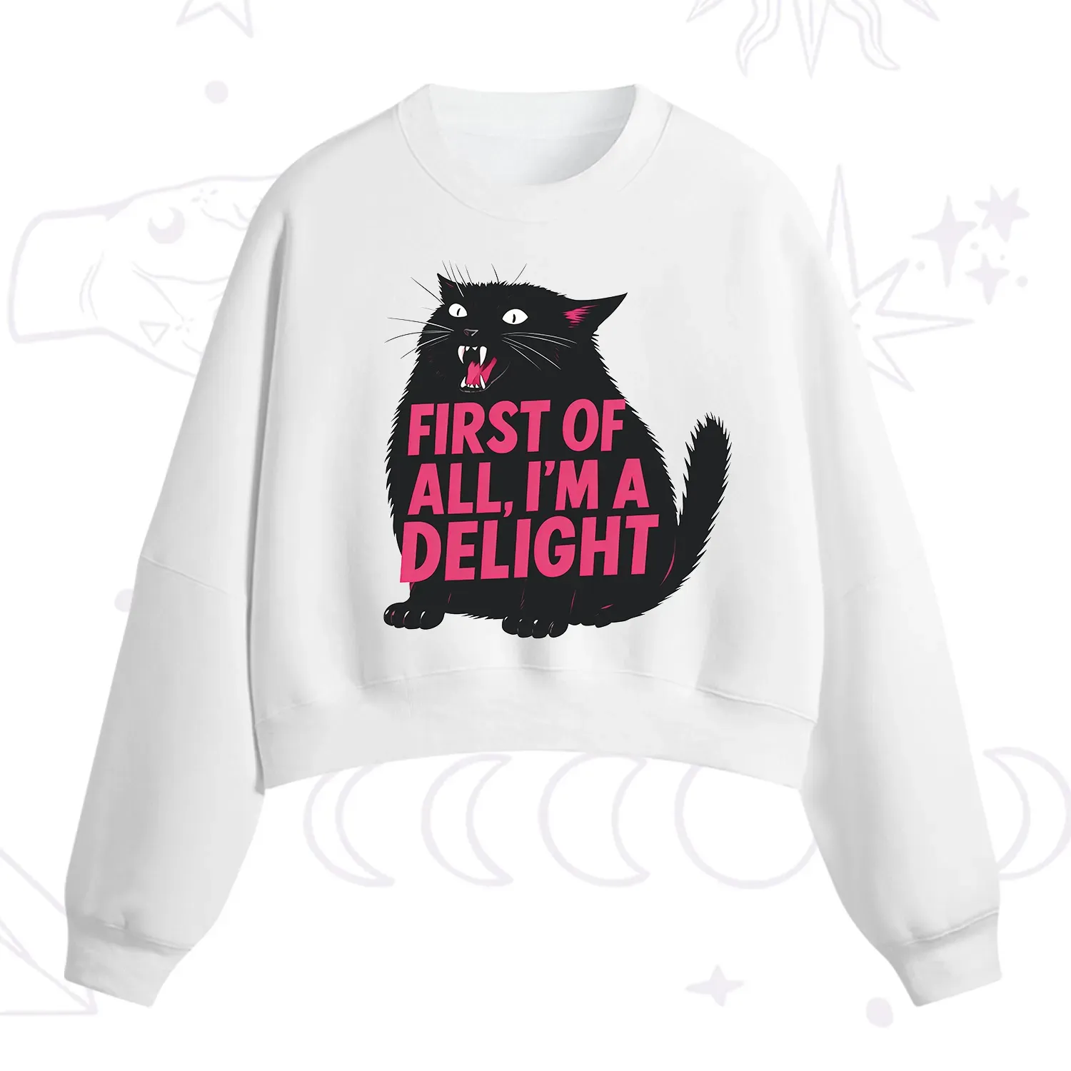 Purplehecate First Of All I'm A Delight Cat Fleece Cropped Sweatshirt