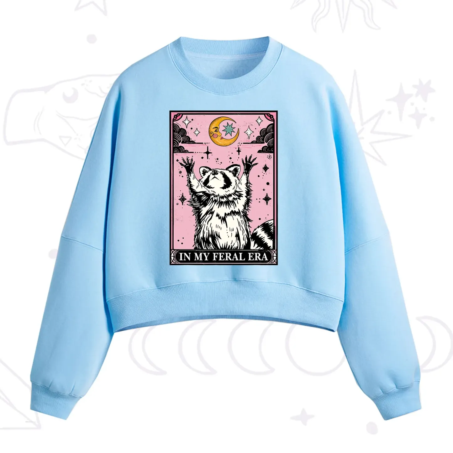Purplehecate The In My Feral Era Tarot Raccoon Fleece Cropped Sweatshirt