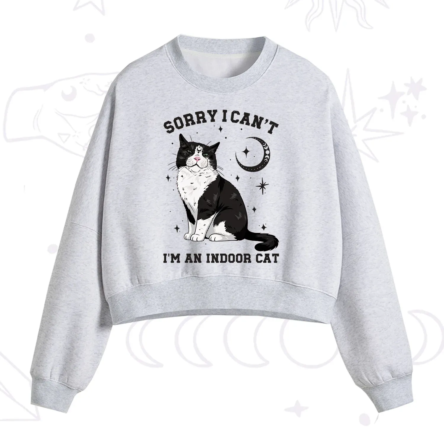 Purplehecate Sorry I Can't Go I'm an Indoor Cat Fleece Cropped Sweatshirt