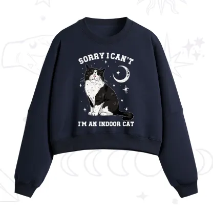 Purplehecate Sorry I Can't Go I'm an Indoor Cat Fleece Cropped Sweatshirt