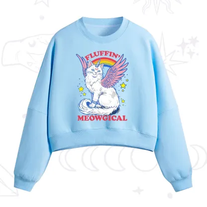 Purplehecate Fluffin Meowgical Fleece Cropped Sweatshirt