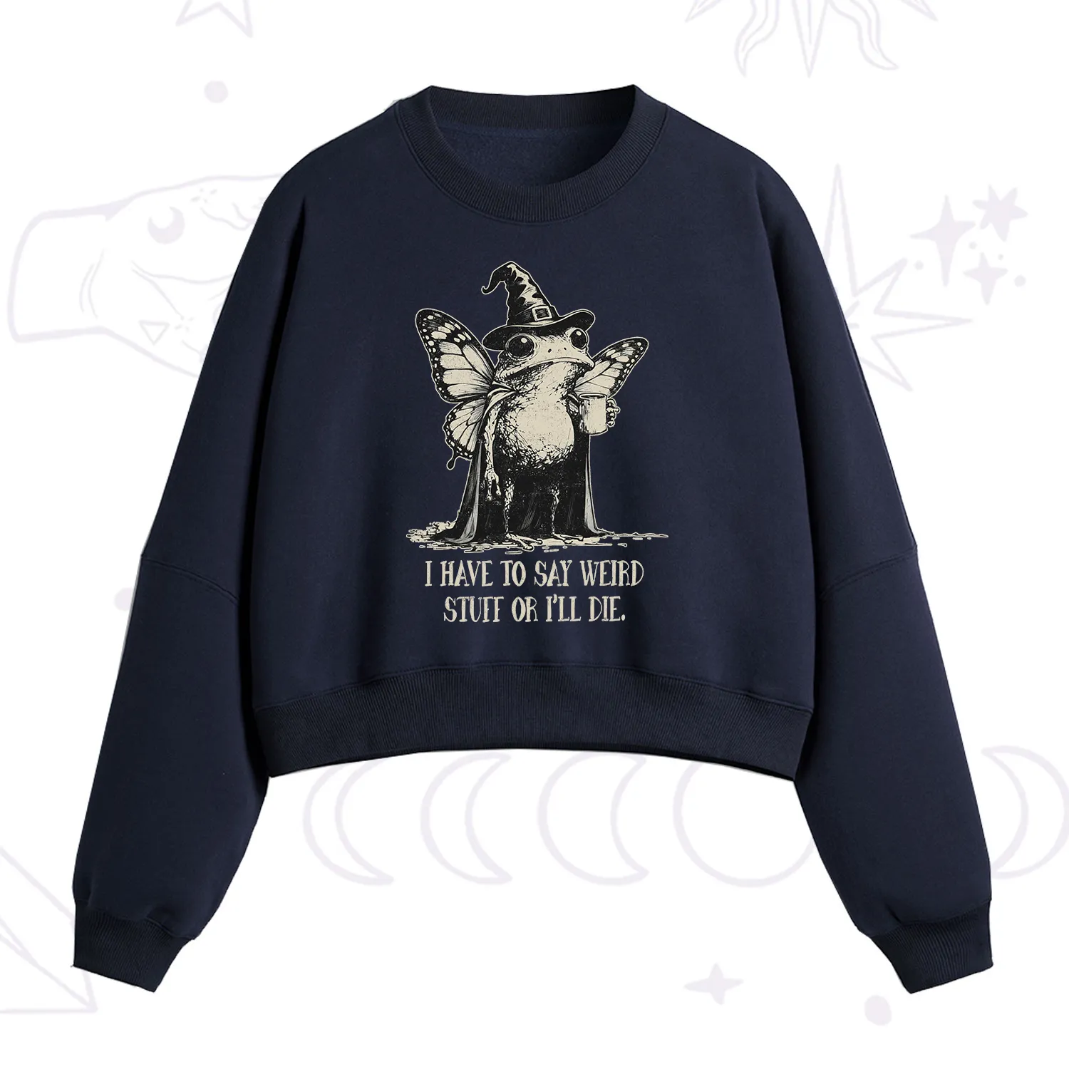 Purplehecate I Have to Say Weird Stuff Or I'll Die Fleece Cropped Sweatshirt