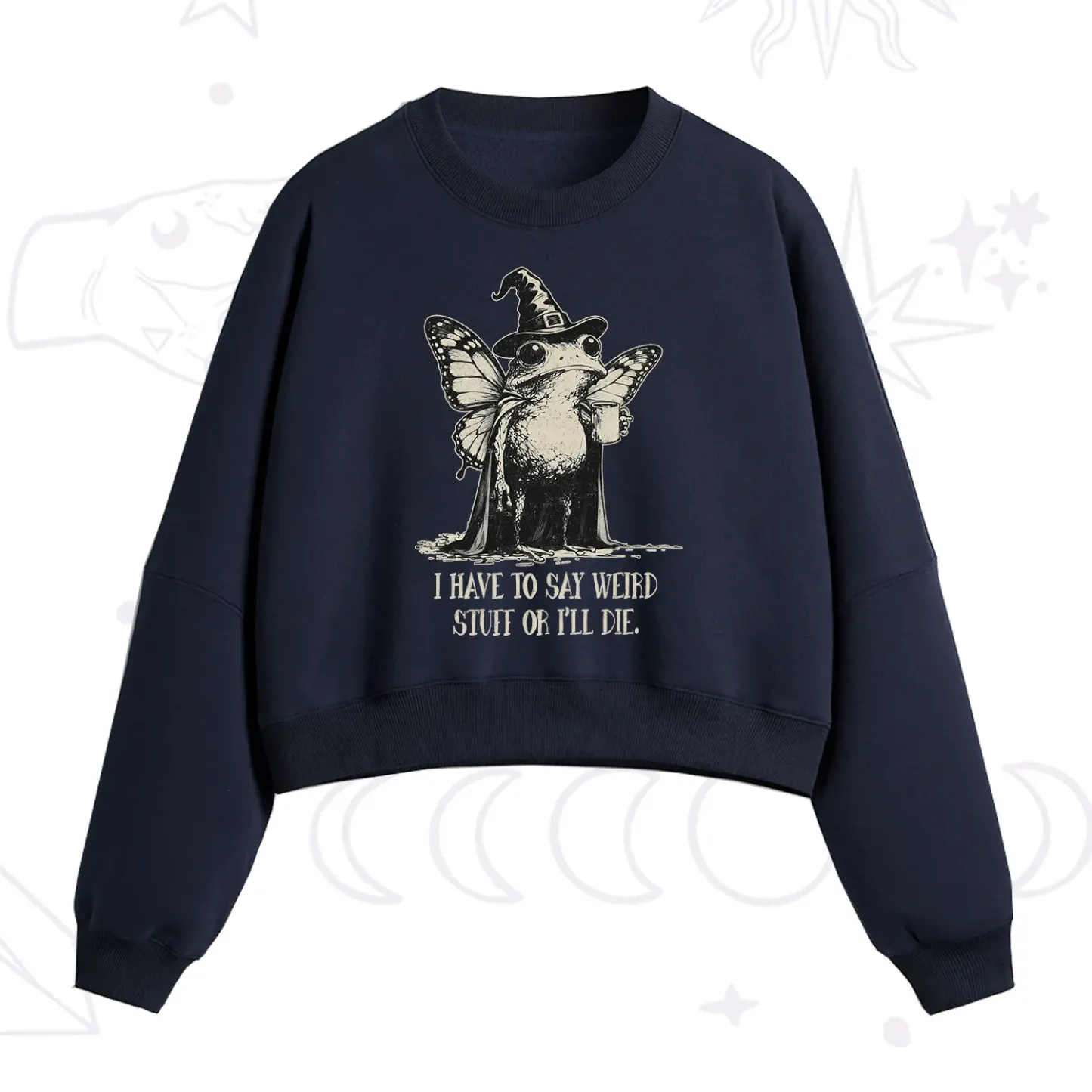 Purplehecate I Have to Say Weird Stuff Or I'll Die Fleece Cropped Sweatshirt